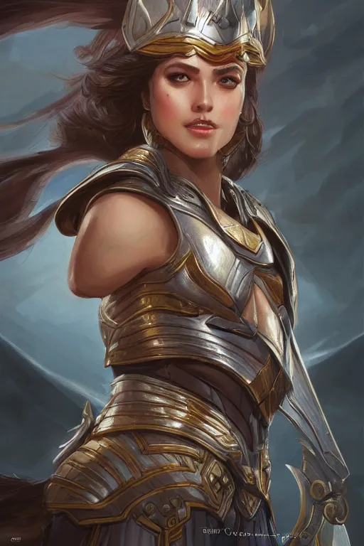 Image similar to amazon valkyrie athena, d & d, fantasy, portrait, highly detailed, headshot, digital painting, trending on artstation, concept art, sharp focus, illustration, art by artgerm and greg rutkowski and magali villeneuve