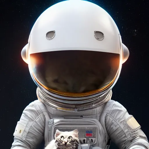 Prompt: professional photo cat in astronaut suit on the moon, low angle shot, hyperrealistic masterpiece, trending on artstation, cgsociety, kodakchrome, golden ratio, cinematic, composition, beautiful lighting, hyper detailed, sharp focus, octane render, 4 k, unreal engine