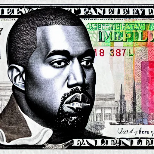 Image similar to kanye west on the american one dollar bill