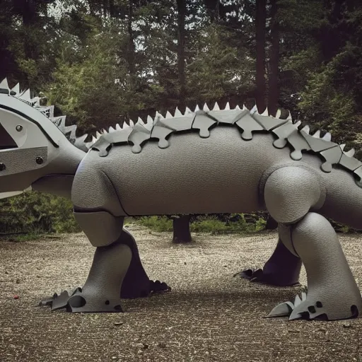 Prompt: photo of a robot stegosaurus