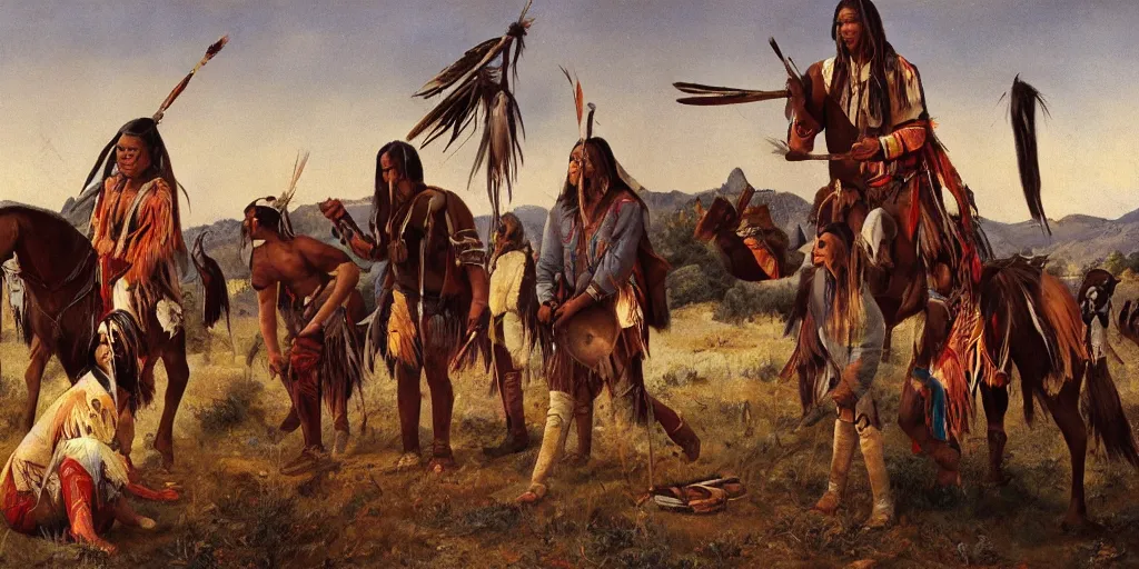 Image similar to realistic scene of exiled native americans, 1 4 5 0, painting, ultra realistic, 8 k