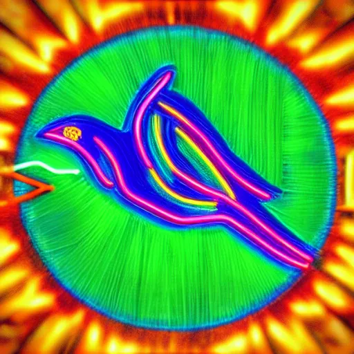 Prompt: An electric blue dove. Colourful. High detail. Unreal 5. God. neon art