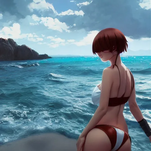 Image similar to kodak portra. by wlop, ilya kuvshinov, krenz cushart, greg rutkowski, trending on pixiv. zbrush sculpt, octane, maya, houdini, vfx. cute anime girl wearing bikini armor. digital painting. cinematic dramatic atmosphere, sharp focus, volumetric lighting.