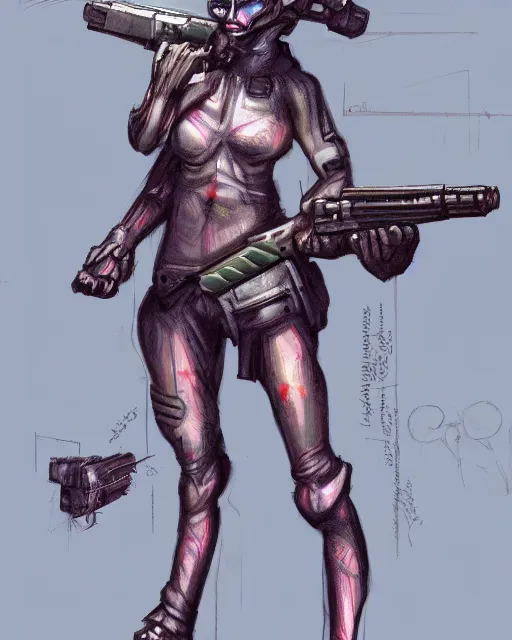 Prompt: sci fi goblin girl holding a laser rifle, concept art, full body