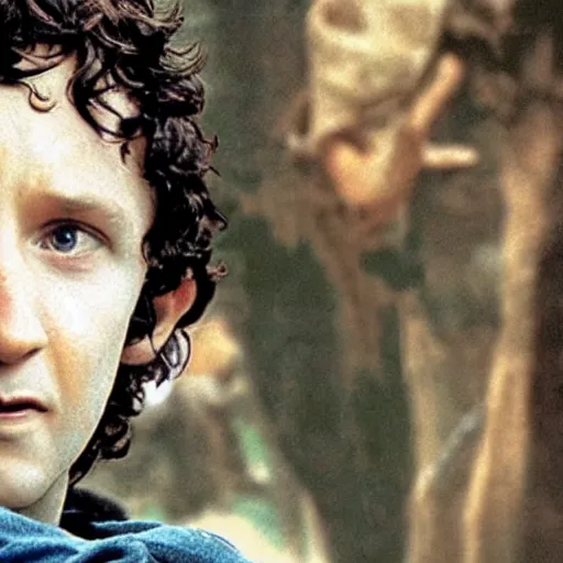 Prompt: frodo baggings holding sting