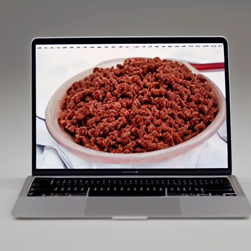 Prompt: a macbook made of ground beef, high quality photograph, ultra realistic, hyperrealism