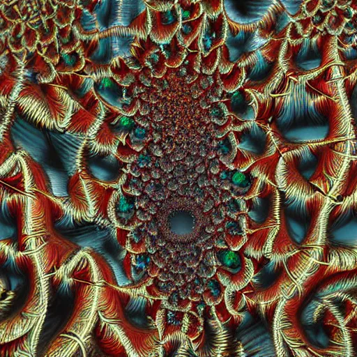 Image similar to Hyper detailed painting of a horrid fractal abomination covered in endless teeth as it devoures souls.