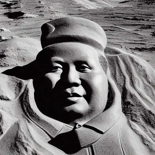 Image similar to a photo of mao zedong's sculpture on mars a made of resin, dramatic lighting