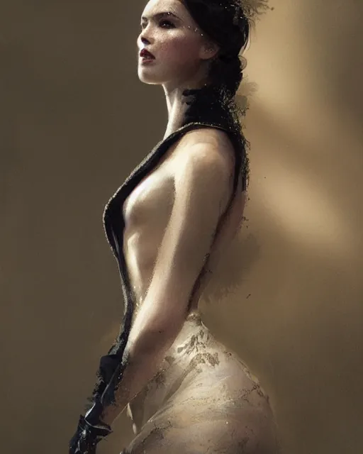 Prompt: olivia wearing an outfit made of silk, top down view, 3 d animation, black hair, freckles, pale skin, photo by greg rutkowski, risque fashion, female beauty, intricate detail, elegance, sharp shapes, soft lighting, masterpiece