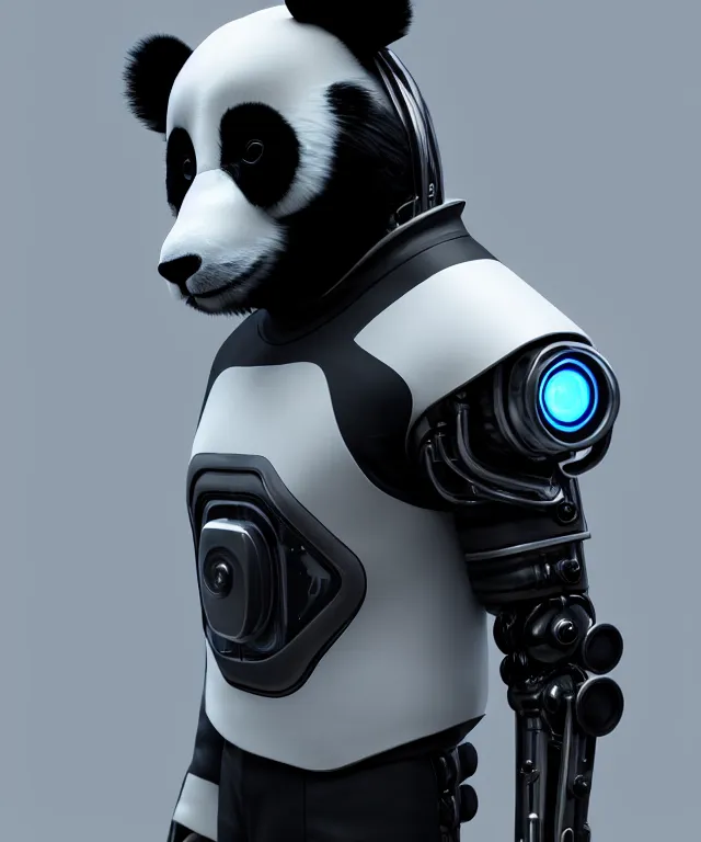 Prompt: futuristic cyberpunk android panda, duo tone, reflective skin, 8k octane very detailed render, stunning realistic render inspired by Ian Spriggs, perfect facial symmetry, dim lighting, hyper detailed, hyper realistic, trending on Artstation