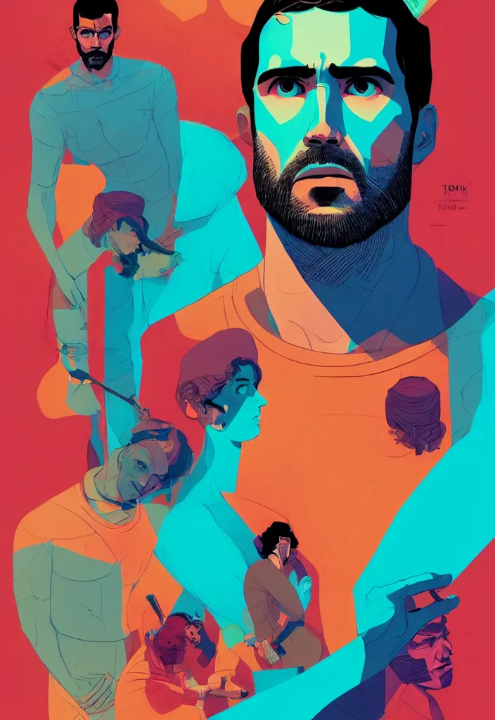 Prompt: Pedro Pablo Kuczynski with a chiseled Jawline and serious Look, upper body portrait, in the Style of Tomer Hanuka and Victo Ngai and Atey Ghailan, rimlight, vibrant colors, hard shadows, Comic Cover Art, trending on artstation