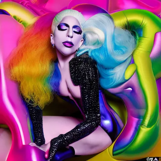 Image similar to lady gaga artpop act 2 album cover shot by nick knight, full body, artpop, jeff koons, canon, highly realistic. high resolution. highly detailed. dramatic. 8 k. 4 k.