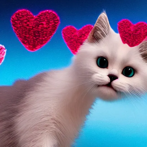 Image similar to an extremely cute cat made of hearts sending love to the quantum realm, octane render, happy colours