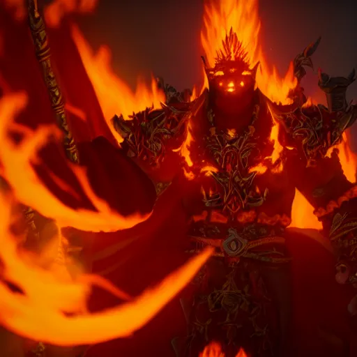 Prompt: ragnaros the firelord possesed by fel magic 4k still shot from cinematic