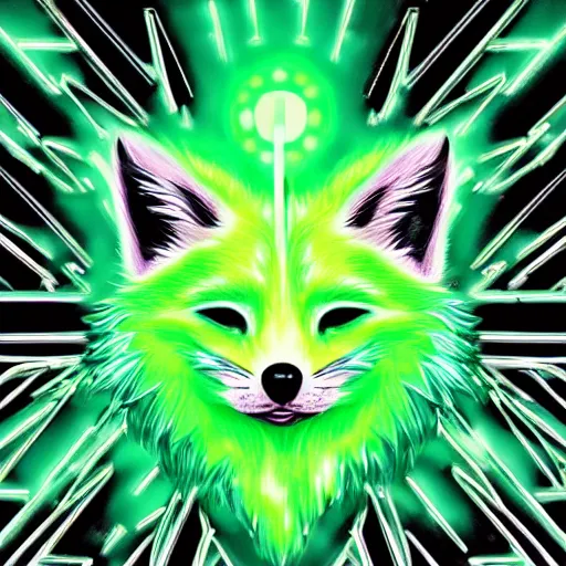 Prompt: digital neon green and white fox, retrowave palette, digital world, highly detailed, electric breeze, anatomically correct vulpine, synth feel, fluffy face, ear floof, flowing fur, super realism, accurate animal imagery, 4 k digital art