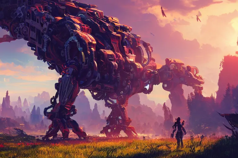 Image similar to watcher machine mecanical creature robot of horizon forbidden west horizon zero dawn radiating a glowing aura global illumination ray tracing hdr fanart arstation by ian pesty and alena aenami artworks in 4 k