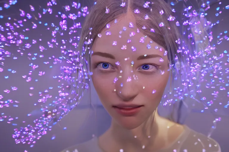 Prompt: a very very very very very very beautiful hyper realistic still of a glass woman filled with glowing butterflies, rendered by beeple, by makoto shinkai, syd meade, space art concept, sci - fi, digital art, unreal engine, wlop, trending on artstation, 4 k uhd image, octane render