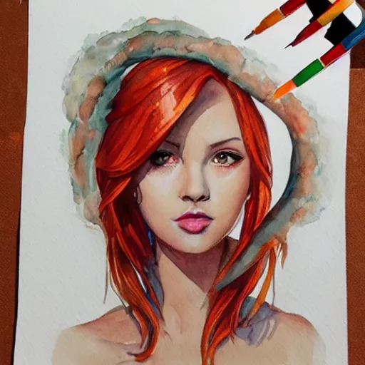 Image similar to water color art on paper, fire elf portrait, highly detailed, award - winning artstation, masterpiece