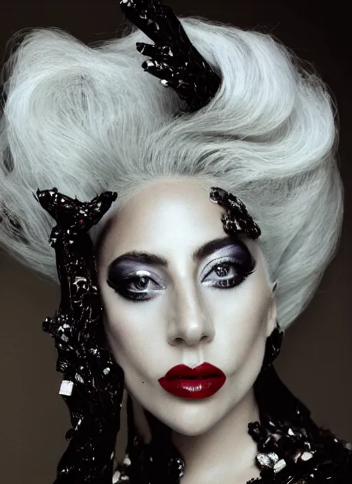 Prompt: lady gaga photoshoot for vogue magazine, couture fashion, shot by annie leibovitz