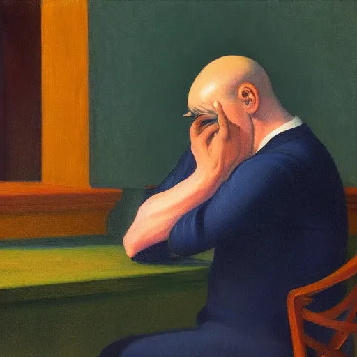 Image similar to a portrait of a crying man by Edward Hopper, 4k,