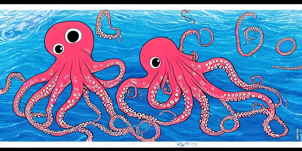 Image similar to ” beautiful octopus drifting in the deep sea painted by yuko higuchi. ”