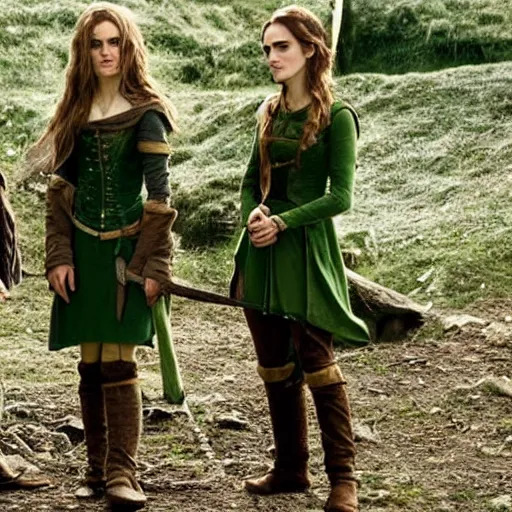 Image similar to Keira Knightley and Emma Watson as elves in lord of the Rings