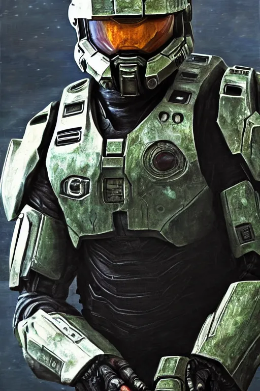 Prompt: master chief playing the morgan freeman, oil on canvas, intricate, portrait, 8 k highly professionally detailed, hdr, cgsociety