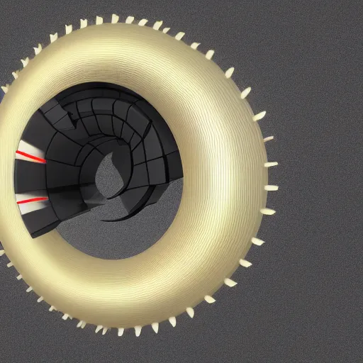 Image similar to hi-tech circular buzzsaw, 3D promotional render. very detailed, volumetric lighting