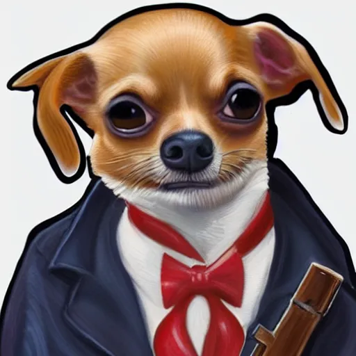 Image similar to chihuahua holding a gun, fan art, concept art