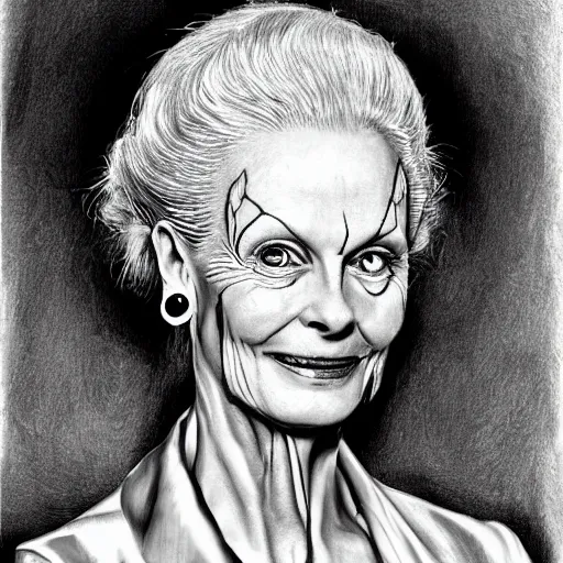 Image similar to pencil illustration of Vivienne Westwood highly detailed, cinematic,