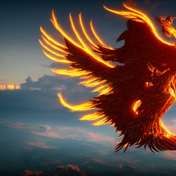 Image similar to phoenix rising, rebirth, high - quality, ultra detailed, cinematic lighting, 8 k, cgi