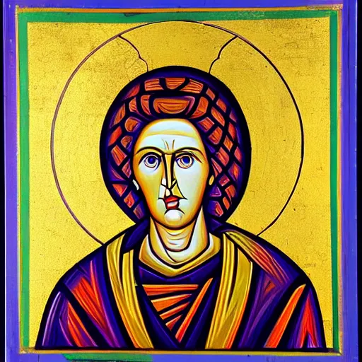 Prompt: A Byzantine icon of Margaret Thatcher, highly detailed, beautiful, colorful, British museum