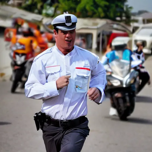 Image similar to policeman chasing shushi roll holding viagra pill