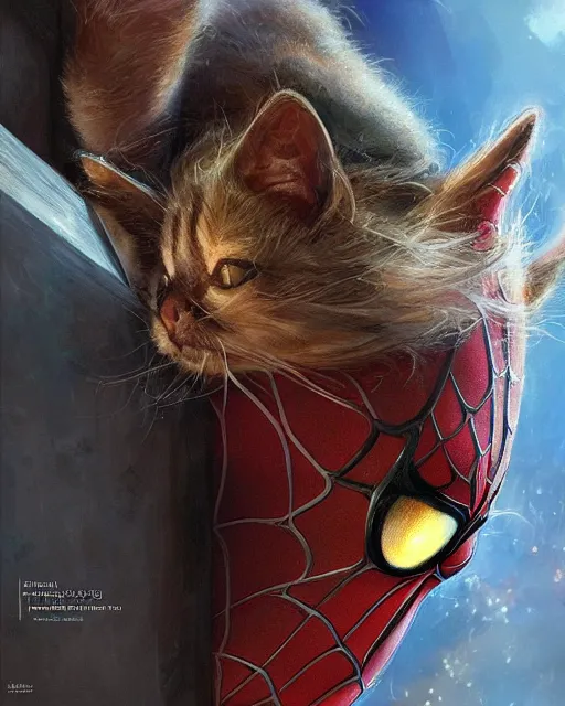 Prompt: spiderman the cat | highly detailed | from the pixar film sneaky cats | very intricate | cinematic lighting | award - winning | closeup portrait | by donato giancola and mandy jurgens and charlie bowater | featured on artstation
