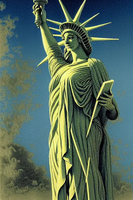 Image similar to psilocybin - hallucinations - statue - of - liberty, ( ( ( ( sharp focus, by gaston bussiere, bayard wu, giger, maxim verehin ) ) ) )