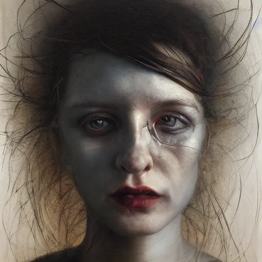 Image similar to portrait, stranger psycho by eugene von bruenchenhein, peter lindbergh, sam spratt, michael page, alyssa monks, julie heffernan, glenn brown, naoto hattori, brian froud, nicola samori, paolo roversi, kilart, 8 k, hyper detailed, hyper realism, acrylic paint, surrealism, smooth, sharp focus