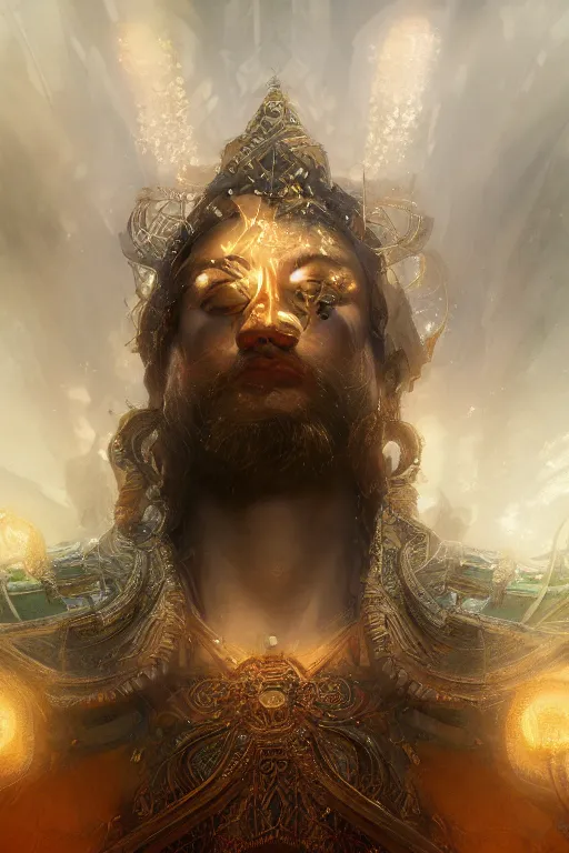 Prompt: Atlantis god, portrait, powerfull, intricate, elegant, volumetric lighting, scenery, digital painting, highly detailed, artstation, sharp focus, illustration, concept art, ruan jia, steve mccurry