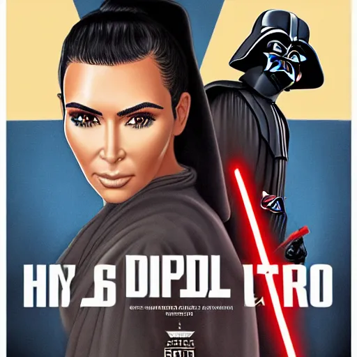 Image similar to detailed star wars movie poster with kim kardashian sith and ben shapiro jedi