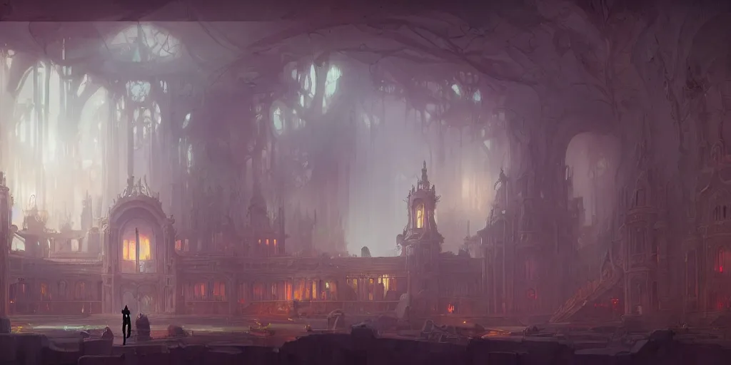 Image similar to inside an incredible palace, Peter Mohrbacher, matte painting, artstation