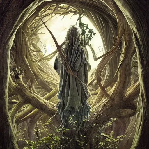 Image similar to Yggdrasill The World Tree, physically accurate, very dramatic dynamic lighting, intricate, very very elegant, highly detailed, digital painting, artstation, very hyperrealistic, Hieronymus Bosch, Francis Bacon, concept art, smooth, sharp focus, illustration, art by artgerm and greg rutkowski and alphonse mucha, highly detailed, fullbody, artstation, dark fantasy, concept art, smooth, sharp focus, illustration, orientalism and bouguereau and Zdzislaw Beksinski, good clear quality, lighting, biology, symmetrical artwork, perfect face, 135 mm, cinematic, hyper realism, high detail, octane render, 8k, chrome accents