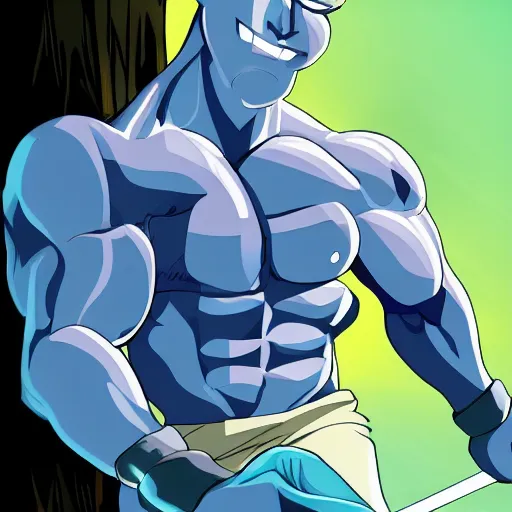 Prompt: blue skinned muscular man, swords in hands, 4 hands, HD, anime,