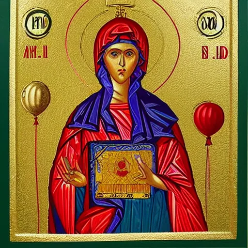 Image similar to the goddess of the balloon ascent, byzantine icon