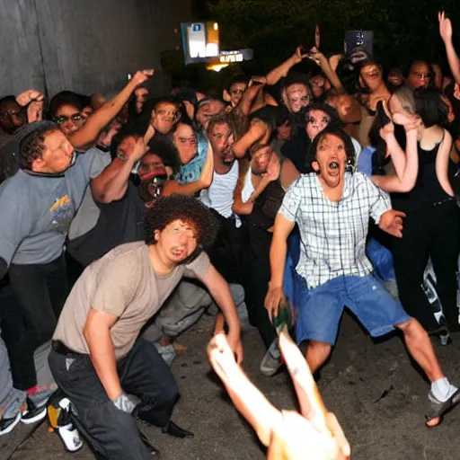 Image similar to eric andre posing for a picture in a mosh pit