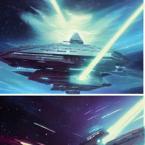 Image similar to a star destroyer from star wars battling the uss enterprise from star trek, by anato finnstark, by alena aenami, by john harris, by ross tran, by wlop, by andreas rocha