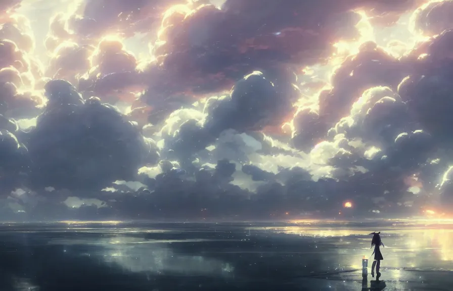 Image similar to makoto shinkai concept art of the hyperstorm cloud dimension, key visual, ambient lighting, highly detailed, digital painting, artstation, concept art, sharp focus, by makoto shinkai and akihiko yoshida and hidari and wlop and greg rutkowski