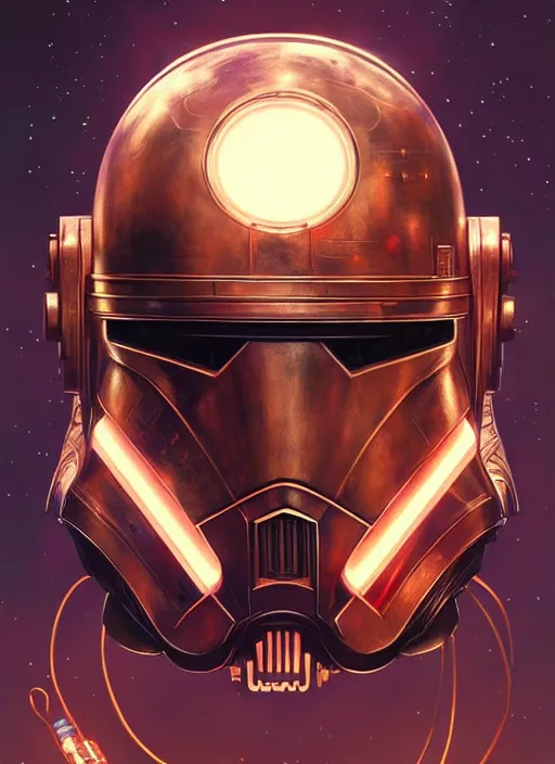 Image similar to steam punk star wars helmet, star wars, beautiful glowing lights, sci - fi, stunning, intricate, elegant. highly detailed, digital painting. artstation. smooth. sharp focus. illustration. art by artgerm and greg rutkowski and alphonse mucha