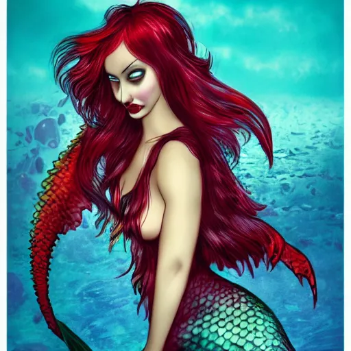 Prompt: photo of beautiful scary mermaid