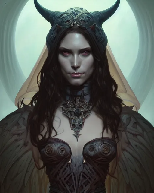 Prompt: portrait of a satanic demon knight, detailed face, upper body, decorated, intricate, elegant, highly detailed, digital painting, artstation, concept art, smooth, sharp focus, illustration, art by artgerm and greg rutkowski and alphonse mucha, 8 k