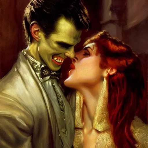 Image similar to attractive male, arthur pendragon confesses his love to attractive male dracula the vampire. highly detailed painting by gaston bussiere, craig mullins, j. c. leyendecker 8 k