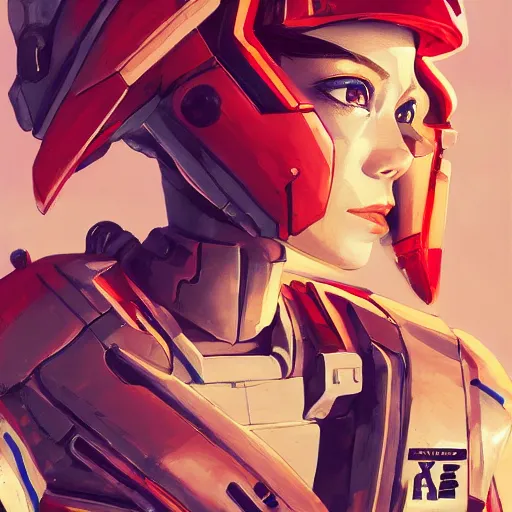 Image similar to a portrait of a stunning beautiful elite emma stone gundam pilot, with an intricate, detailed, urban inspired hiphop afro futuristic helmet, vector behance hd jesper ejsing, rhads, makoto shinkai, lois van baarle, ilya kuvshinov, rossdraws, hd, 3 2 k, ilya kuvshinov, gustav klimt